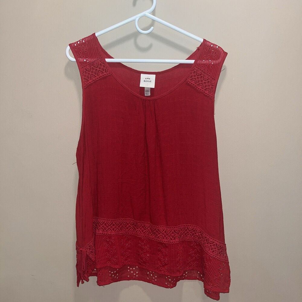 Knox Rose Women's Red Crochet Tank XXL Peasant Boho Flowy Western Hippie Cottage